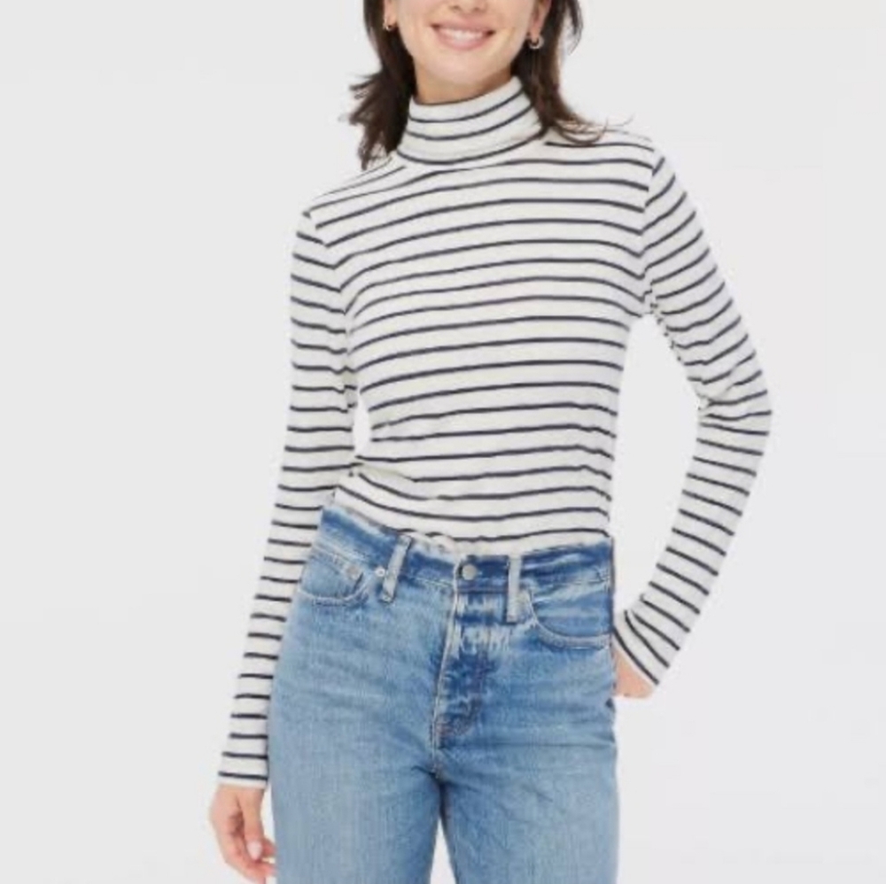J. Crew Tissue Turtleneck Long Sleeve Stripes Top Casual Business Contemporary